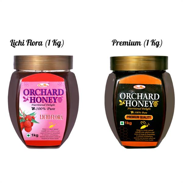 Orchard Honey Combo Pack (Lichi+Premium) 100 Percent Pure and Natural (2 x 1 kg)